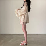 Hollow Out Lazy Style Wide Sleeves Shirt
