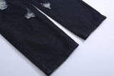 Ripped Hole Black Denim Pants