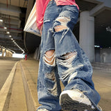 Ripped High Waist Wide-leg Jeans