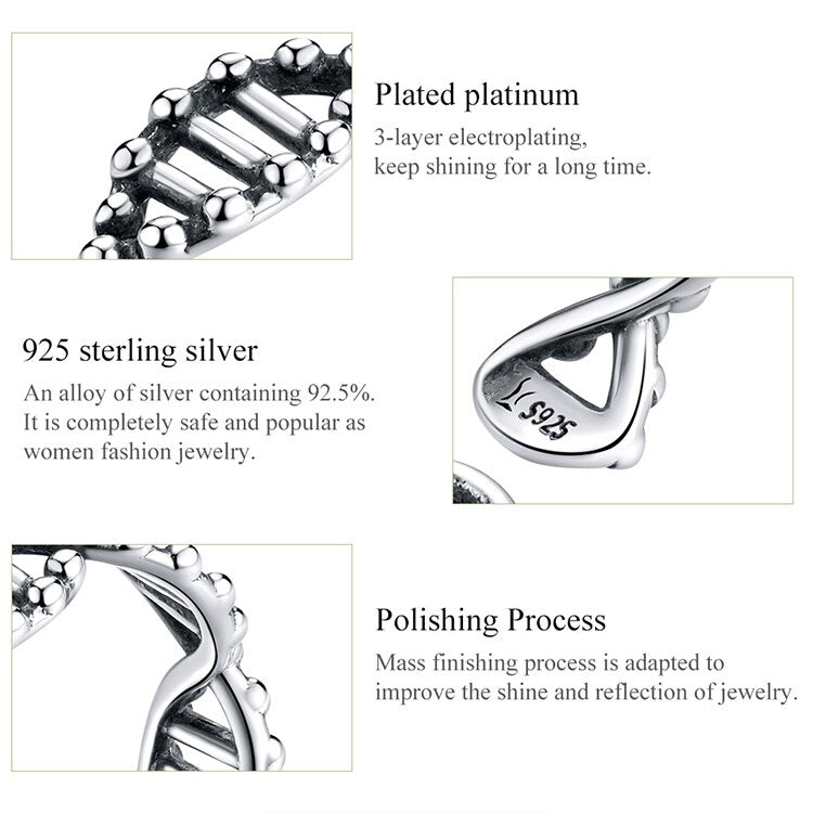 DNA 925 Sterling Silver Open Adjustable Finger Ring