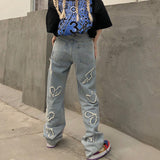Love Embroidery Heart Jeans