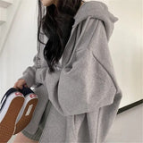Oversized Solid Color Zip-up Hoodie