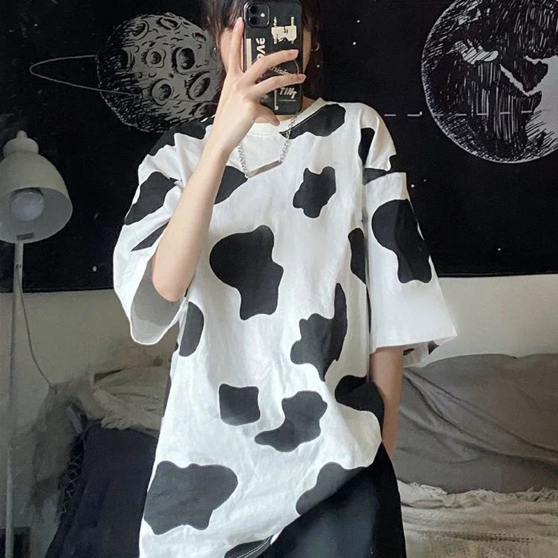 Wild Cartoon Print Oversized Round T-Shirt