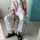 Mid-waist Pleated Straight Pants