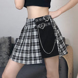 Plaid Heart Buckle Chain Irregular Skirt