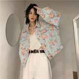 Women Versatile Sweet Floral Denim Jacket