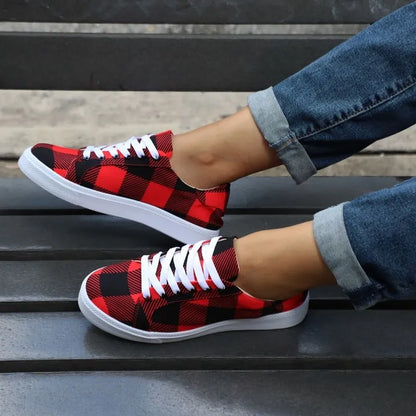 Lace-up Flat Plaid Shoes