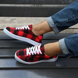 Lace-up Flat Plaid Shoes