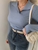 Long Sleeve Knitted Turn-Down Collar Shirt