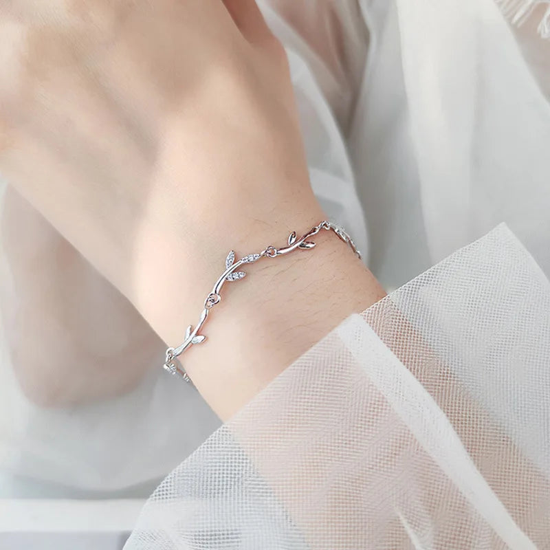 Cool Elegant Sterling Silver Leaf Bracelet