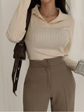 Long Sleeve Knitted Turn-Down Collar Shirt