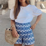 Vintage Cotton Blue Embroidery Shorts