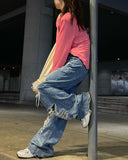 Ripped High Waist Wide-leg Jeans