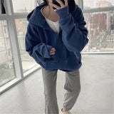 Oversized Solid Color Zip-up Hoodie