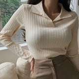 Long Sleeve Knitted Turn-Down Collar Shirt