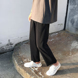 Mid-waist Pleated Straight Pants