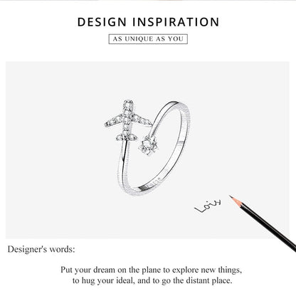 Flying Plane 925 Sterling Silver Ring