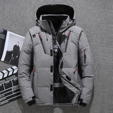 Front view of the grey Zipper Spliced Puffer Jacket