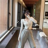 Button Thin Knitted Long Sleeve Crop Top