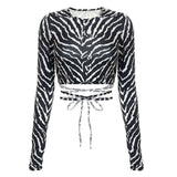 Long Sleeves Leopard Backless Slim Crop Top