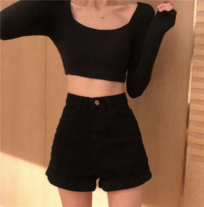 Retro Chic High Waist Denim Short
