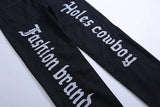Ripped Hole Black Denim Pants