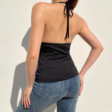 Y2K Women's Halter Neck Belted Top