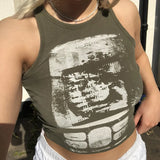 Y2K Graphic Print Sleeveless Crop Top