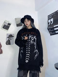 Gothic Letter Bat Skeleton Print Sweater