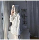 Oversized White Faux Fur Zipper Sweatshirt