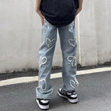 Love Embroidery Heart Jeans