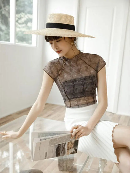 High Neck Mesh Top