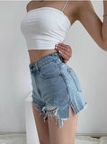 High Waist Distressed Denim Shorts