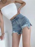 High Waist Distressed Denim Shorts