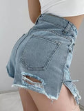 High Waist Distressed Denim Shorts