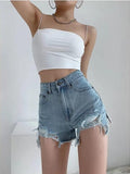 High Waist Distressed Denim Shorts