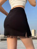 High Waist Mini Skirt with Mesh Detail