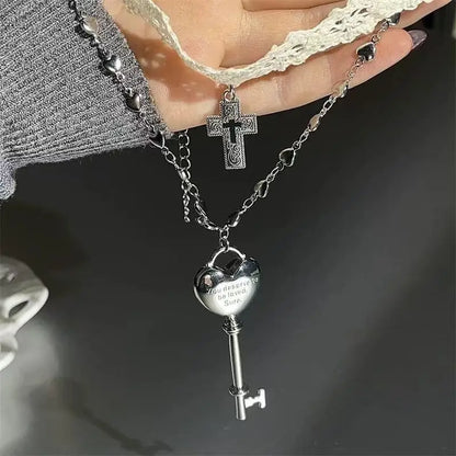 Lace Choker & Heart Lock Necklace