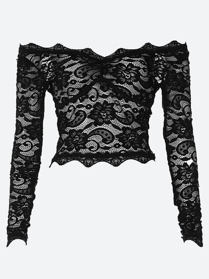 Lace Sheer Off Shoulder Top