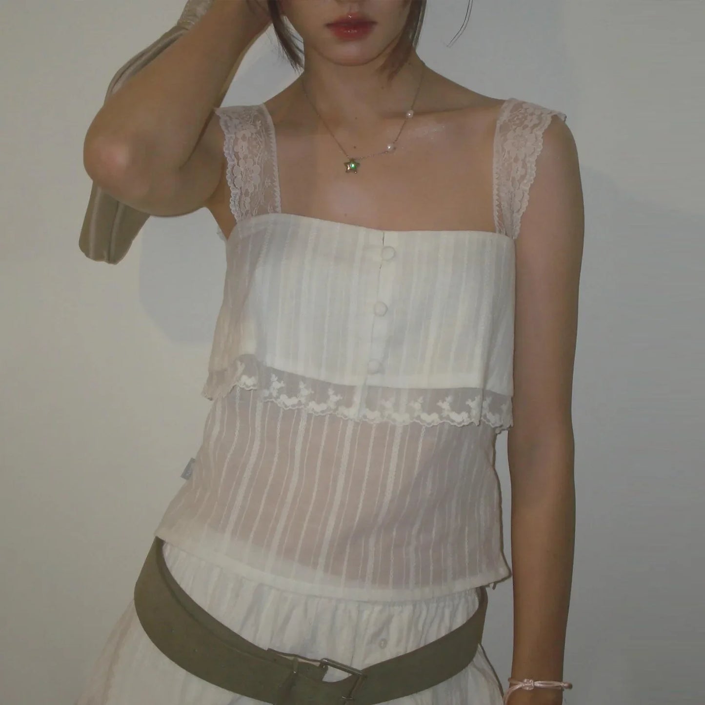 Lace Strap Sheer Top