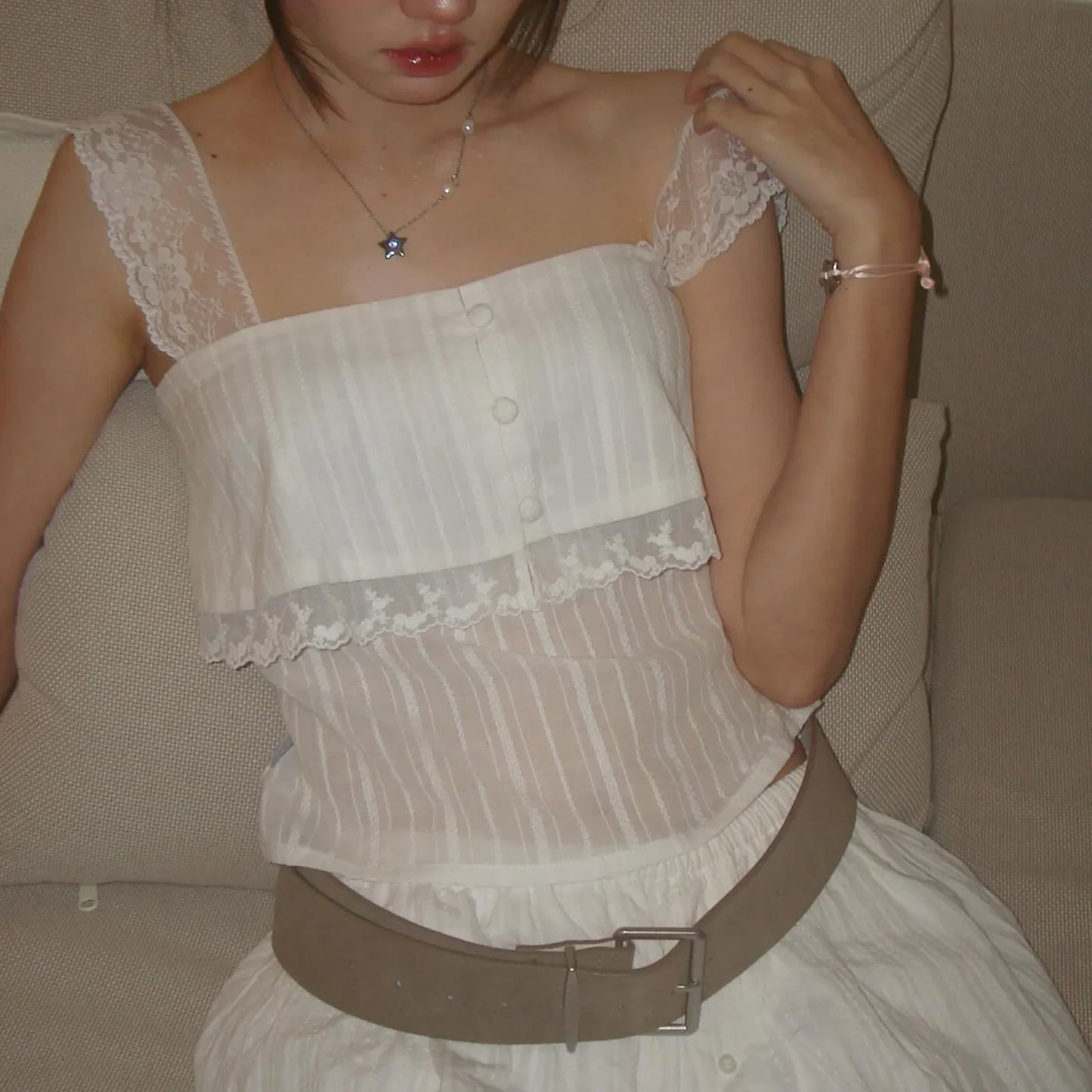 Lace Strap Sheer Top
