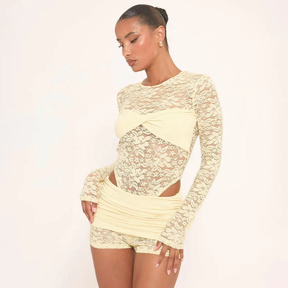Lace Top & Bodysuit Two Piece Set