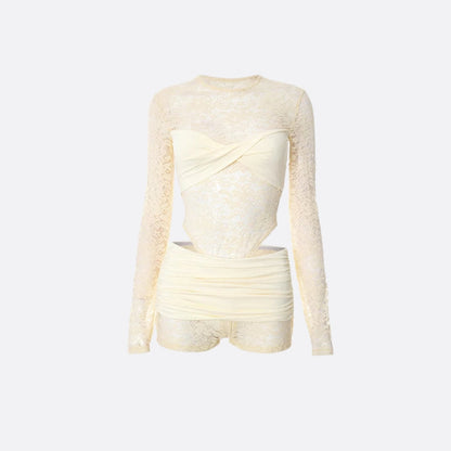 Lace Top & Bodysuit Two Piece Set