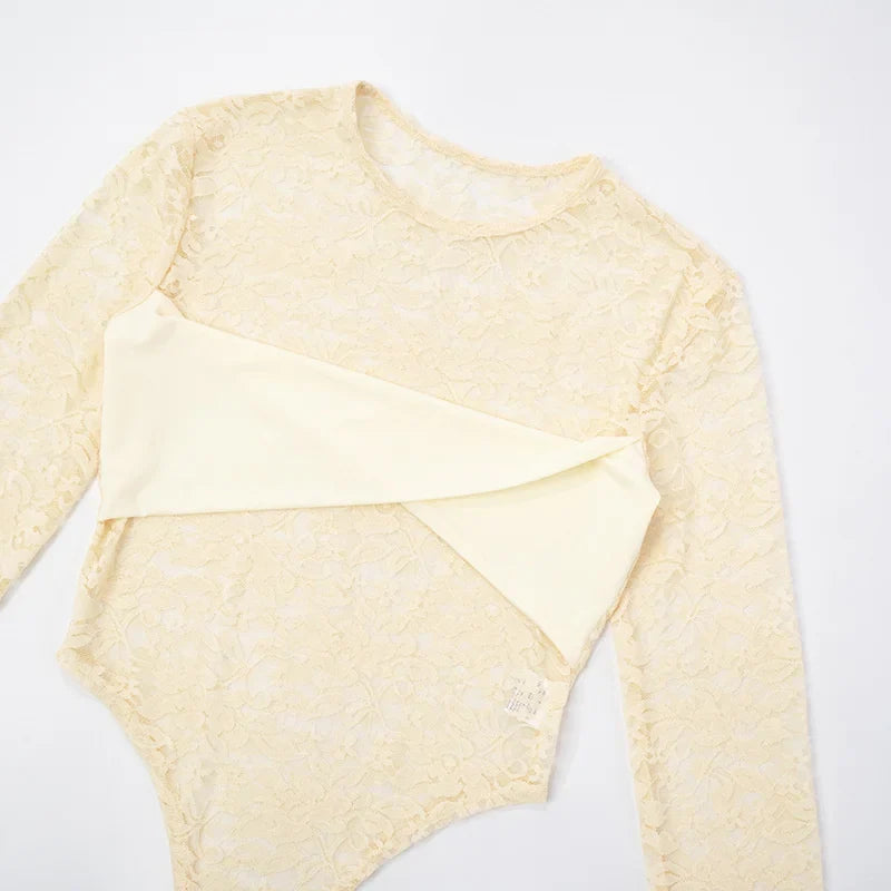 Lace Top & Bodysuit Two Piece Set