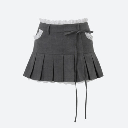 Premium Lace Trim Pleated Mini Skirt for Stylish Outfits