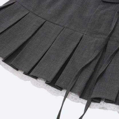 Premium Lace Trim Pleated Mini Skirt for Stylish Outfits