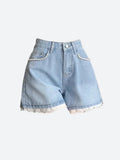 Lace Trim Wide Leg Denim Shorts