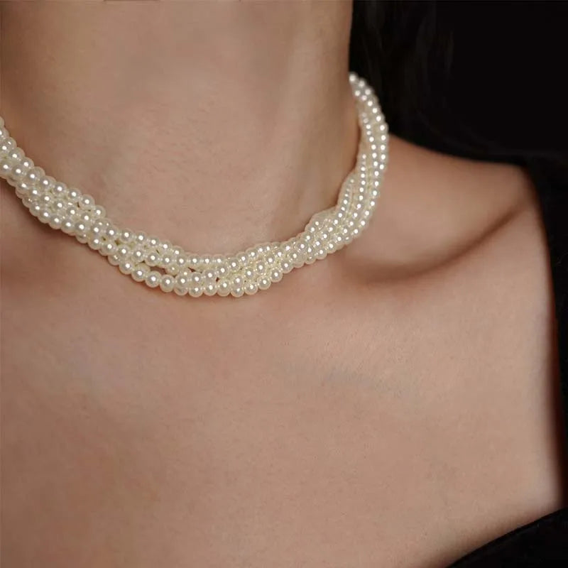 Layered Pearl Choker Necklace