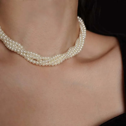 Layered Pearl Choker Necklace