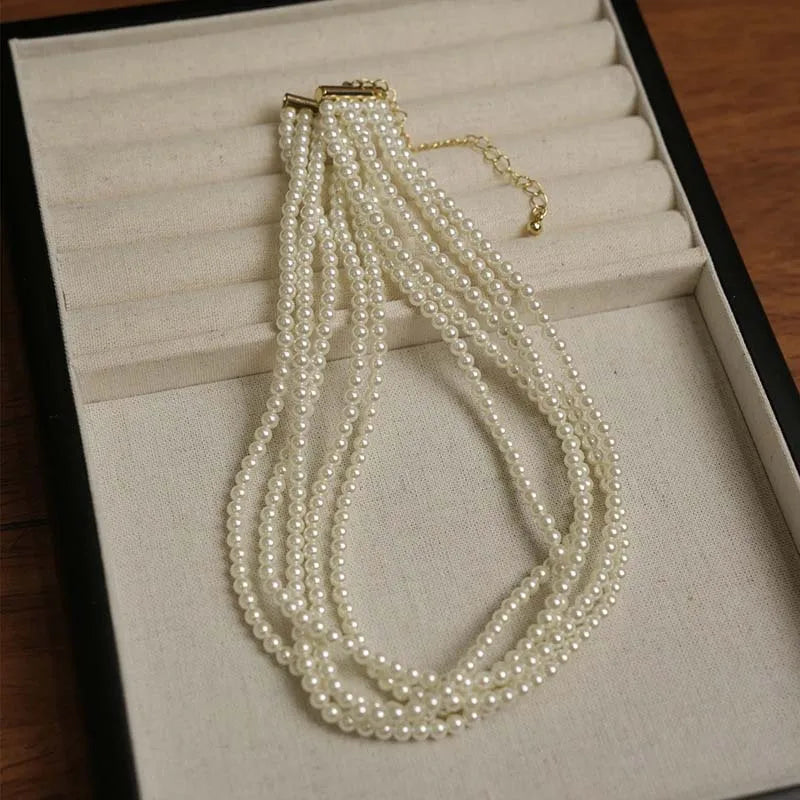 Layered Pearl Choker Necklace